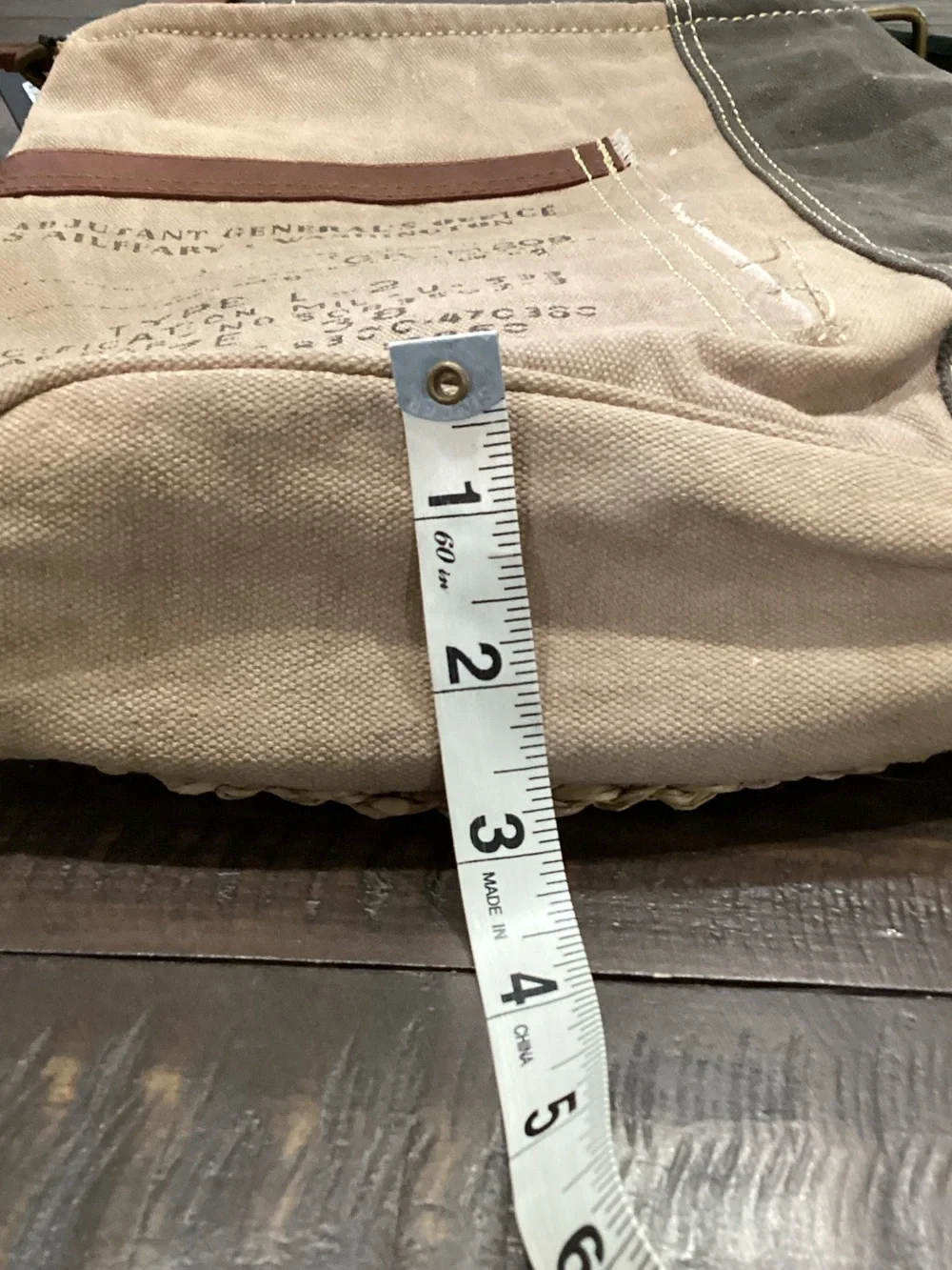 Reclaimed Canvas‎ Crossbody Bag with Brown Leather Trim
